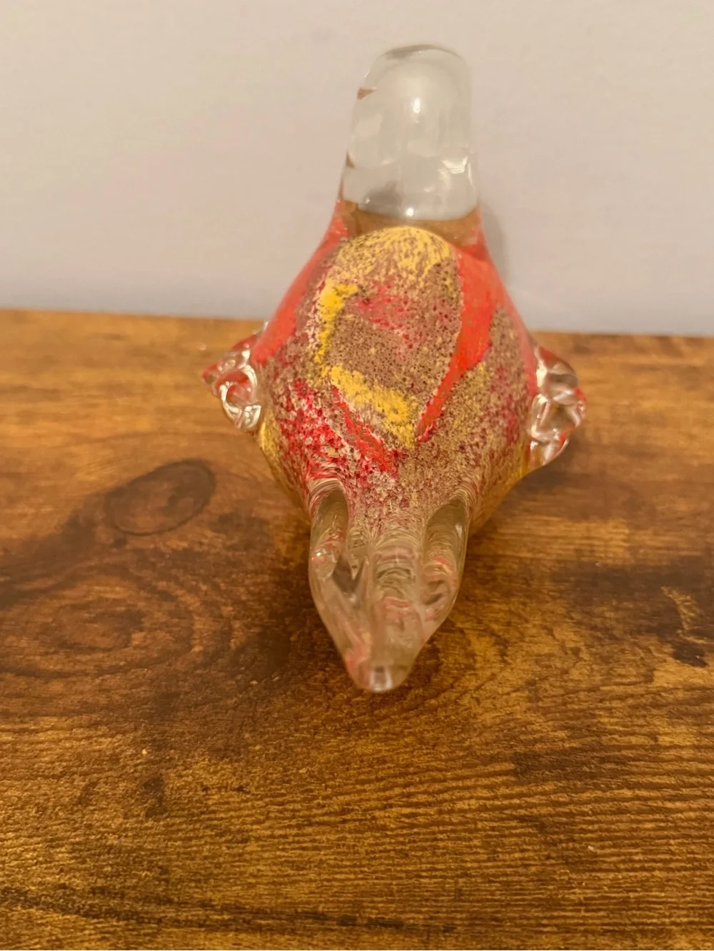 Pier 1 Art Glass Bird Figurine Red Gold Hand Blown Glass Decor Paperweight
